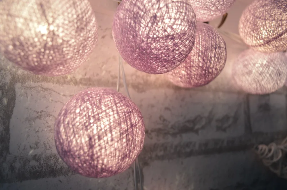 Lavender Cotton Ball String Lights, Purple Light, Wedding Party, Home, Garden, Bedroom Decor, 20Pcs Set