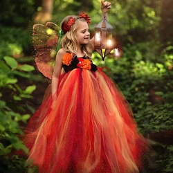 Orange Black Children Kids Fall Fairy Dress Fall Flower Girl Dress Autumn Girl Tutu Dress for Birthday Party Clothes