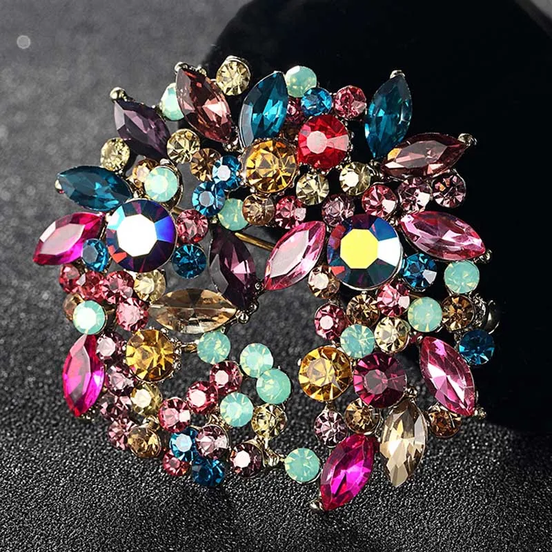 

Blucome Colorful Rhinestone Flower Brooch For Women Wedding bijuterias Fashion Bridal Brooch Bouquet Hijab pins Bags Accessories