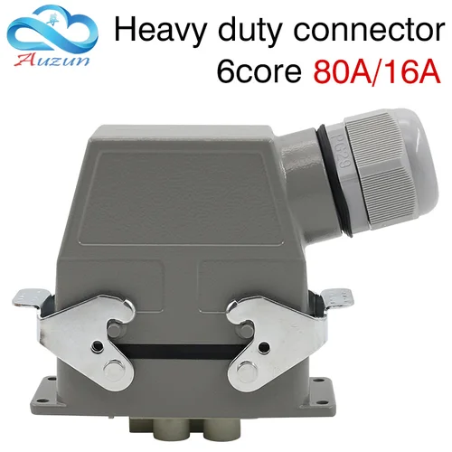 Imagen 2 del producto Conector de alta resistencia, enchufe rectangular, seis núcleos, 80A, 16A, 500V, líneas superiores y laterales, canal caliente impermeable, botón único