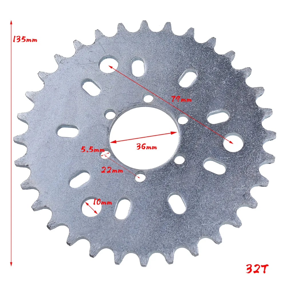 Silver CNC Adapter 32T Sprocket Fit 49cc 50cc 66cc 80cc Motorized Bike