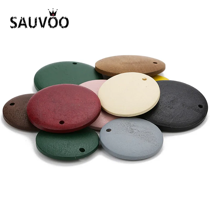 

SAUVOO 30Pcs 20/25/30mm Dia Flat Round Wooden Beads 1.5mm Straight Hole Loose Wood Spacer Beads For Diy Bracelet Jewelry Making