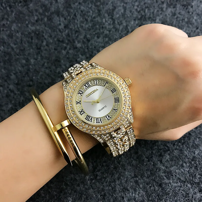 CONTENA Top Brand Full Diamond Watch Shiny Rhinestone Watch Women Watches Luxury Full Steel Women\'s Watches Ladies Clock saat