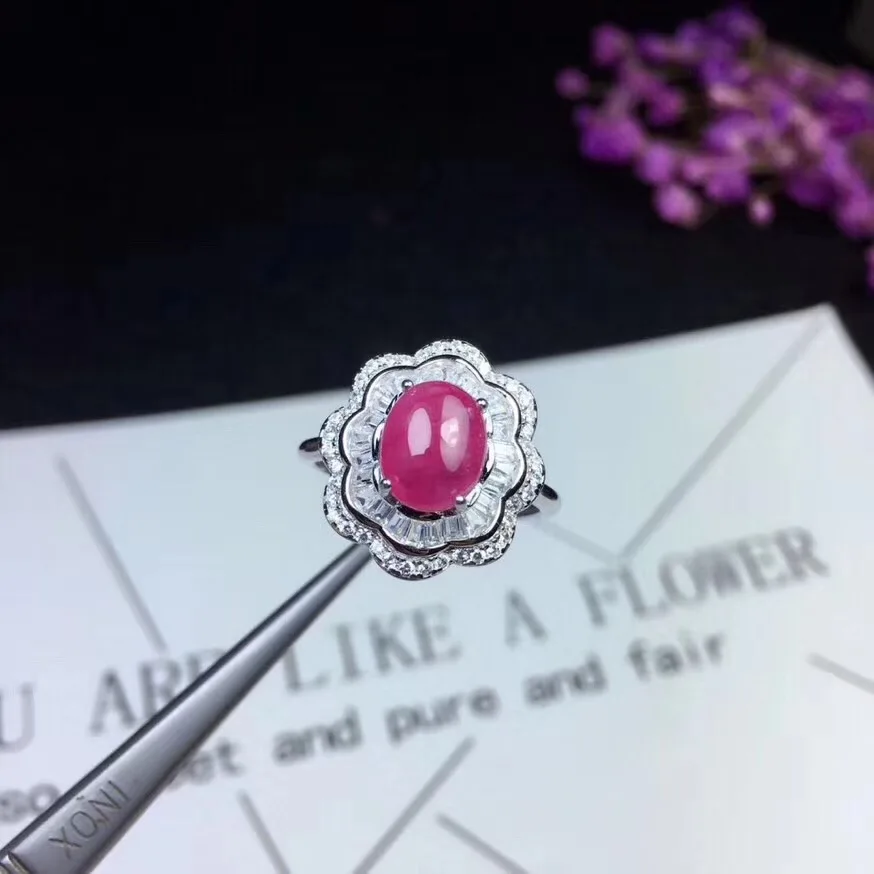 Ruby ring Free shipping Natural real ruby 925 sterling silver Fine handworked jewelry 7*9mm gem