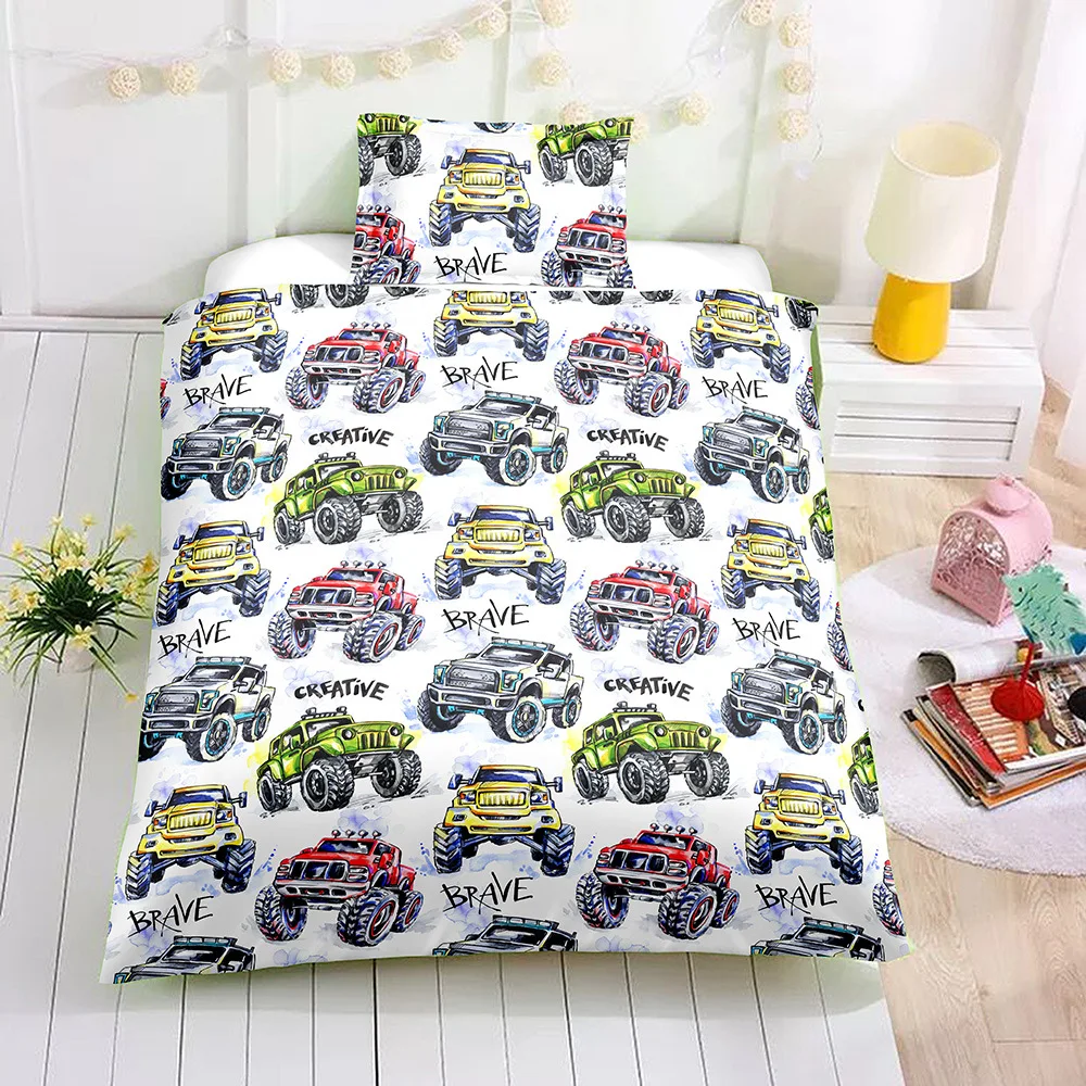 AHSNME Special Promotion! ! ! Offroad Racing Bedding Set Cartoon Toy Cars Pattern Children super love gift Quilt Cover