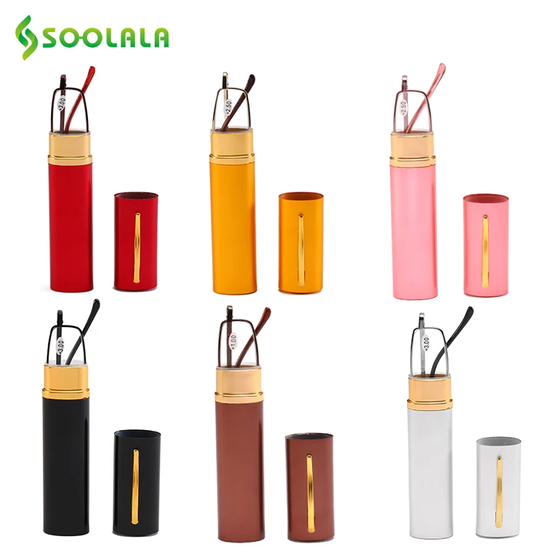 

SOOLALA Brand Mini Folding Reading Glasses Frame Alloy Portable Container Presbyopia +1.0 1.5 2.0 2.5 3.0 3.5 Diopter