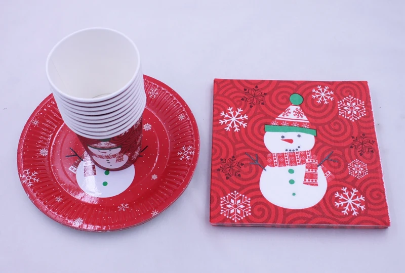 

[RainLoong] Snowman Plate Cup Paper Napkin For Christmas Decotation