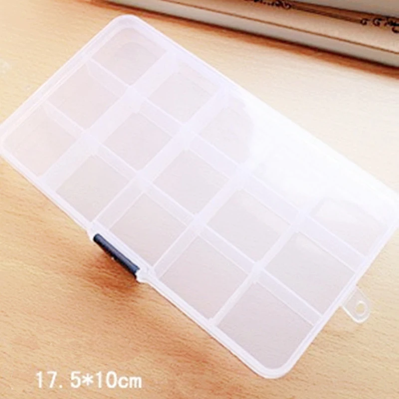 High Quality 15 Grid Plastic Adjustable Tool Transparent Jewelry Ring Earrings Box Case Portable Organizer Storage Box Beads