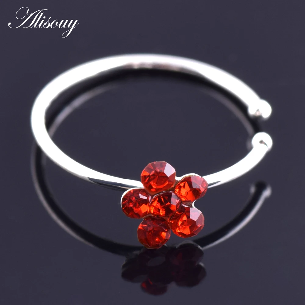 Alisouy 1 قطعة ثقب الأنف الدائري الهندي زهرة الأنف مسمار هوب الحاجز الفرس ثقب الأنف كليب خواتم مجوهرات للجسم #1