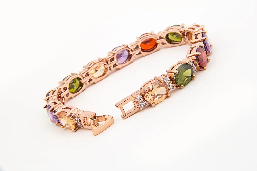 Emmaya Rose Gold Color Luxury Multicolor CZ Stones Cluster Women Bracelet Jewelry Wedding Party Gift