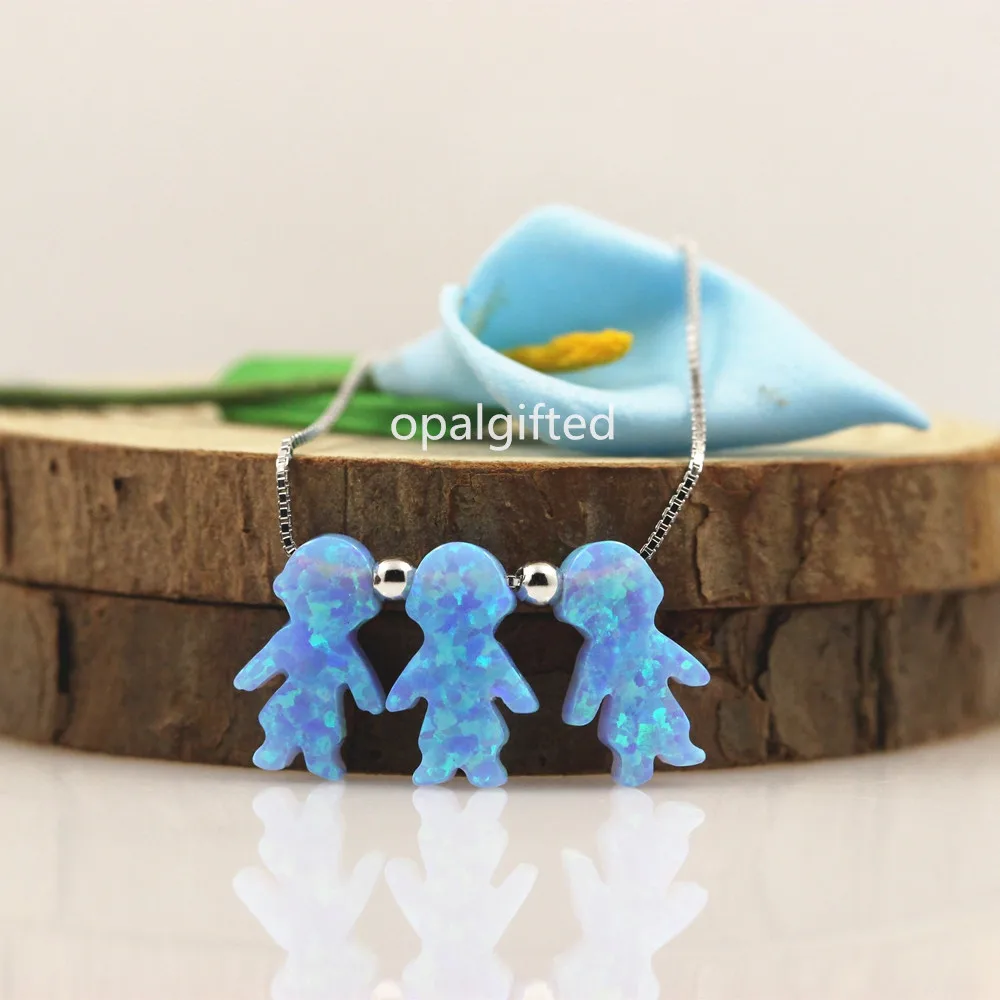 1pc Free Shipping Hot Sale 3 kids necklace 8.5*13mm opal boy or girl necklace with 925 sterling siliver with wholesale price