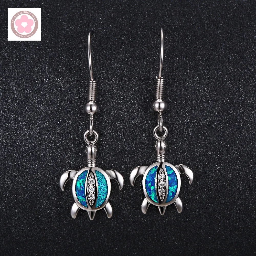 

JLE176 Turtle Design Blue Opal Women Dangle Earrings Fashion Jewelry