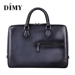 Luxury handcrafted Italian leather Briefcase Messenger Bag Shoulder handbag hand patina Laptop Business Case Travel bag For Men