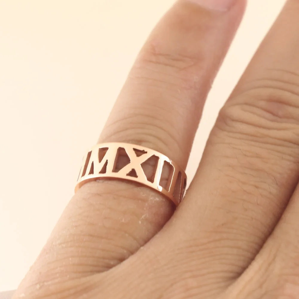 

Rose Golde Color Roman format Customized Ring 925 Solid Silver Personalized Ring for women
