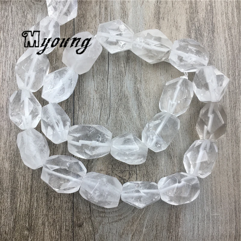 Polished Faceted Clear Quartz Nugget Beads,Polyhedral Rock Crystal Quartz Center Drilled Beads,White Crystal Beads MY1562