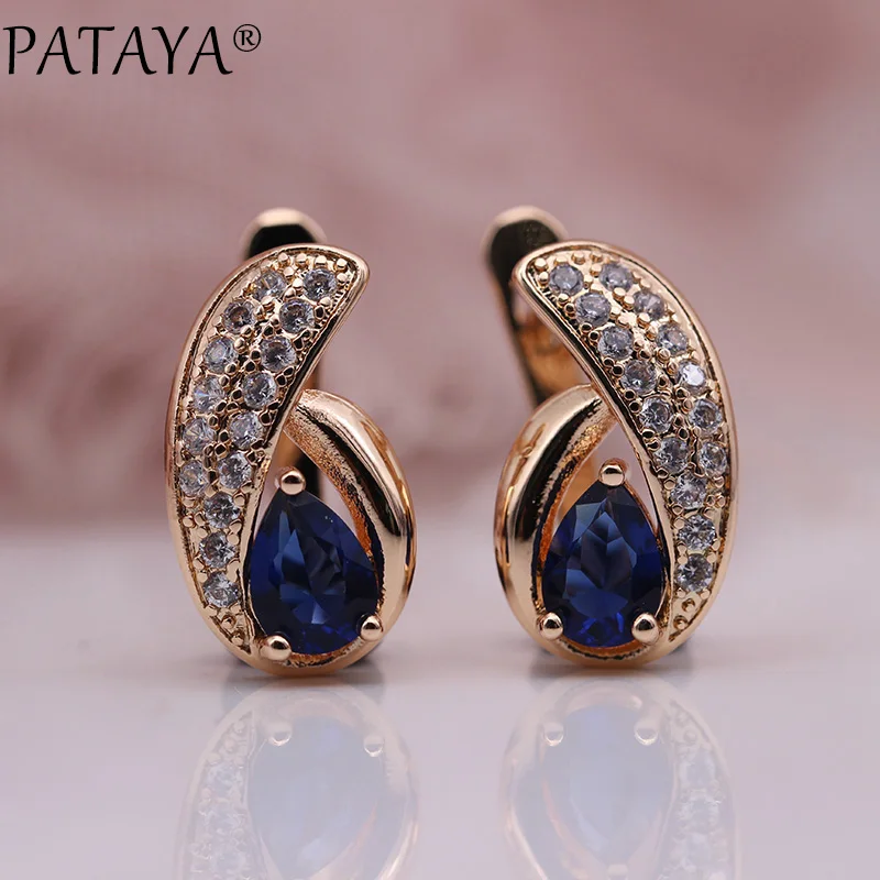 PATAYA New Cute Water Drop Colors Green Natural Zircon Dangle Earrings Women Wedding Party Jewelry 585 Rose Gold Color Earring