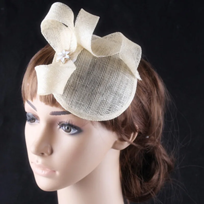 Charming Beige Fascinators Hat Sinamay Base and Trim with Brooch Adorned Wedding Bridal Headwear Church Millinery Party Headwear