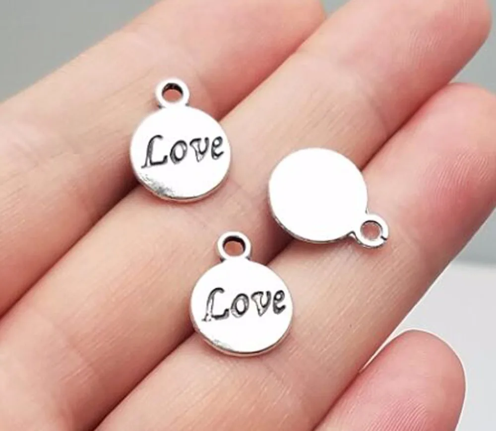 

40pcs/lot--12mm, Antique silver plated Round Letter "love" word tag pendant charms,DIY supplies,Jewelry accessories