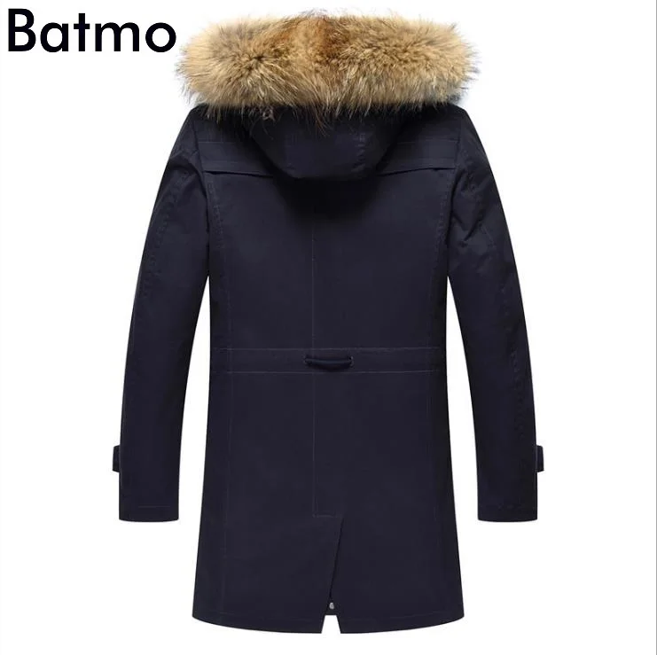 Batmo-Chaqueta de piel de conejo con capucha para hombre, abrigo cálido con Cuello de piel de mapache, color azul, alta calidad, invierno, 2023