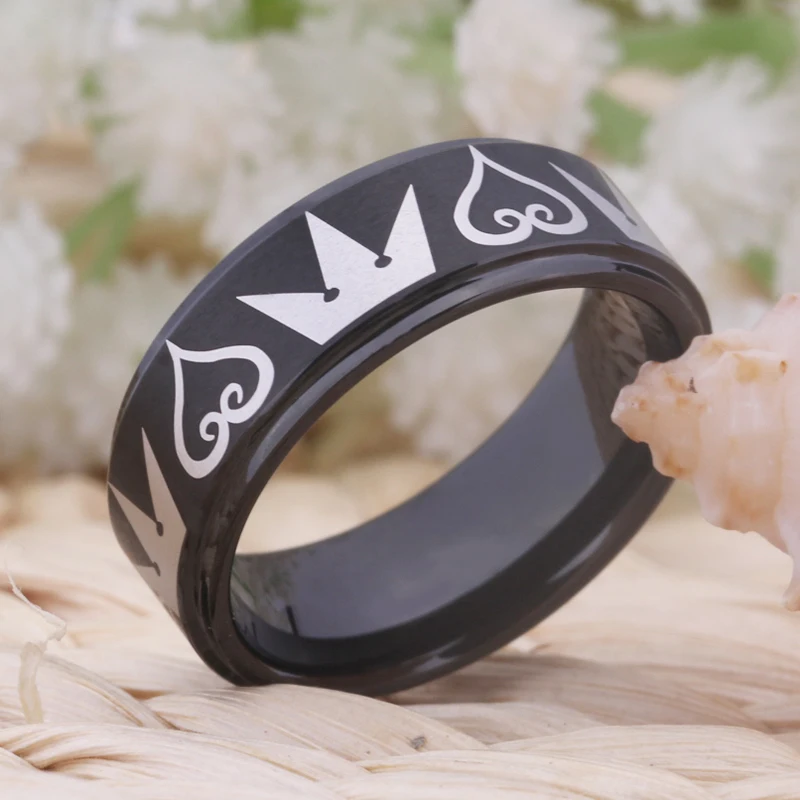 Men's Comfort Black Tungsten Wedding Ring Classic Engagement Ring Kingdom Hearts&Crowns Design Women Black Trendy party Ring