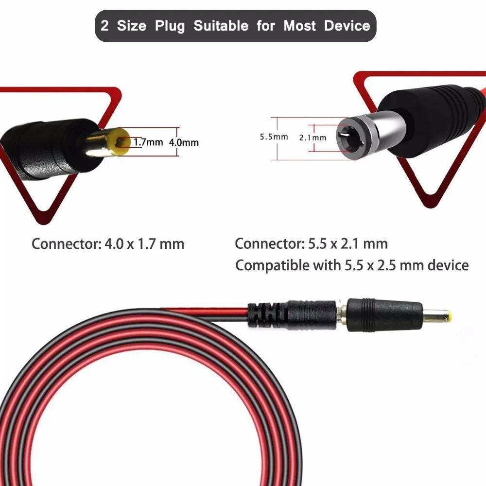 Accendisigari per auto spina maschio 4FT cavo accendisigari per auto a DC 5.5mm x 2.1mm / 4.0mm x 1.7mm connettore, 2 spine adatte
