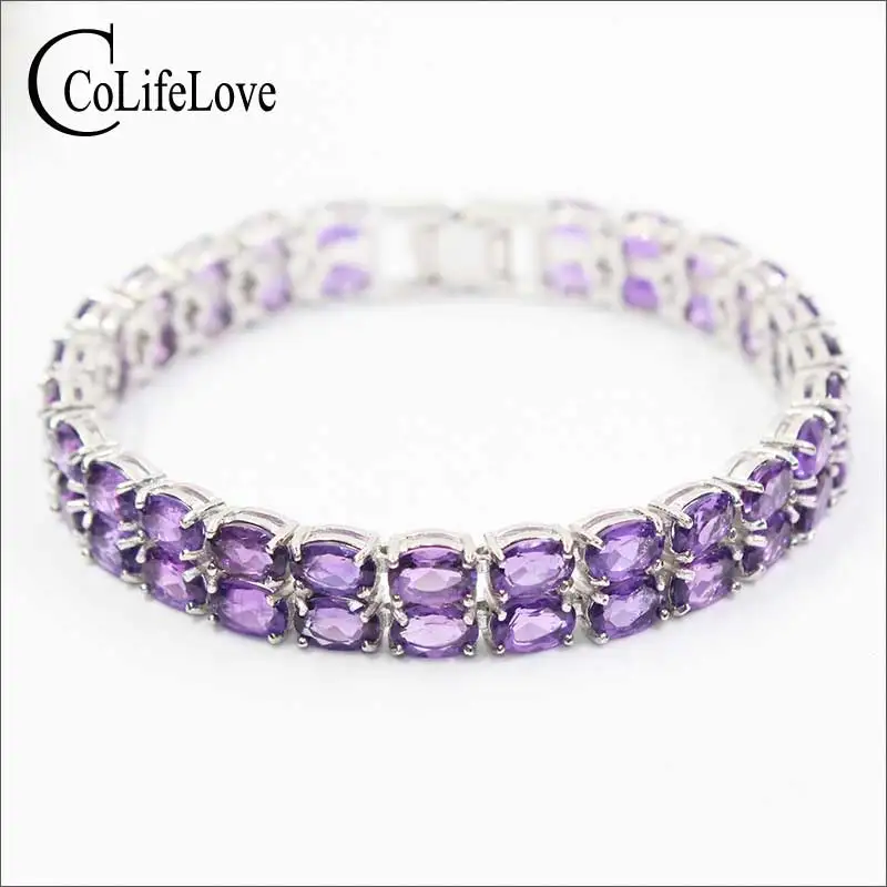 

Classic double rows amethyst bracelet 50PCS natural amethyst gems silver bracelet luxurious solid 925 silver amethyst bracelet