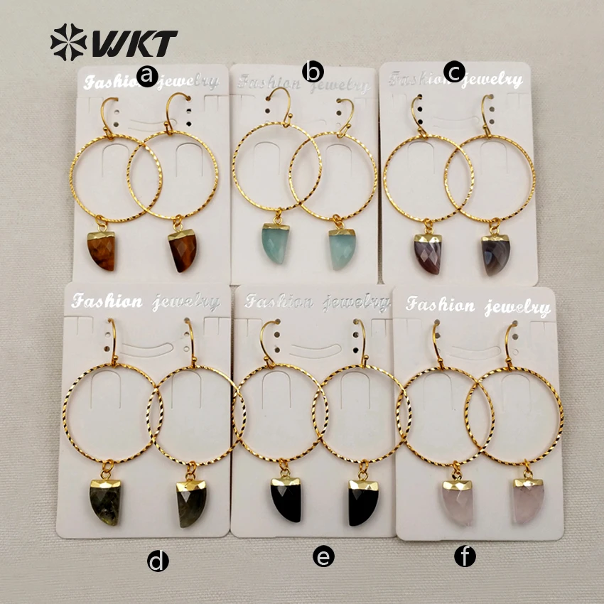 WT-E390 WKT New Fashion Natural Stone With Big Brass Circle Earring In High Quality Gold Color For Women Drop Earring