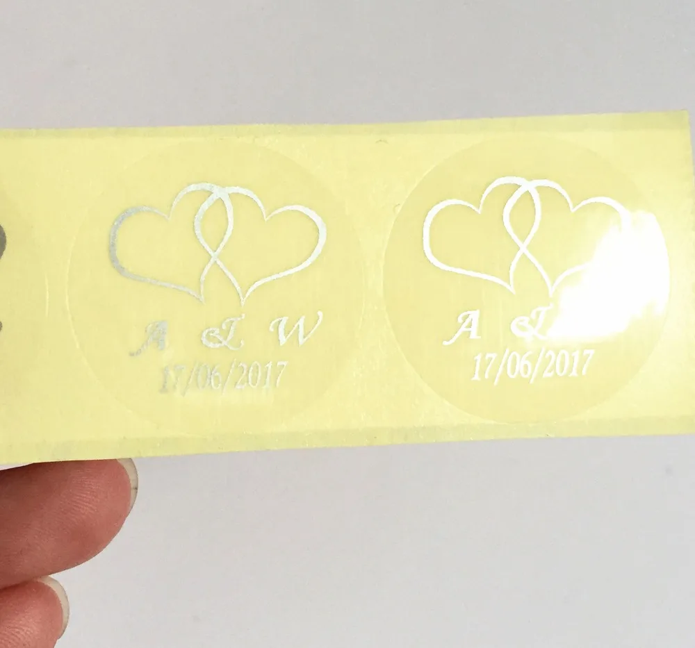 90 Personalized TWIN GOLD Silver HEART WEDDING ENGAGEMENT INVITATION ENVELOPE STICKERS SEALS