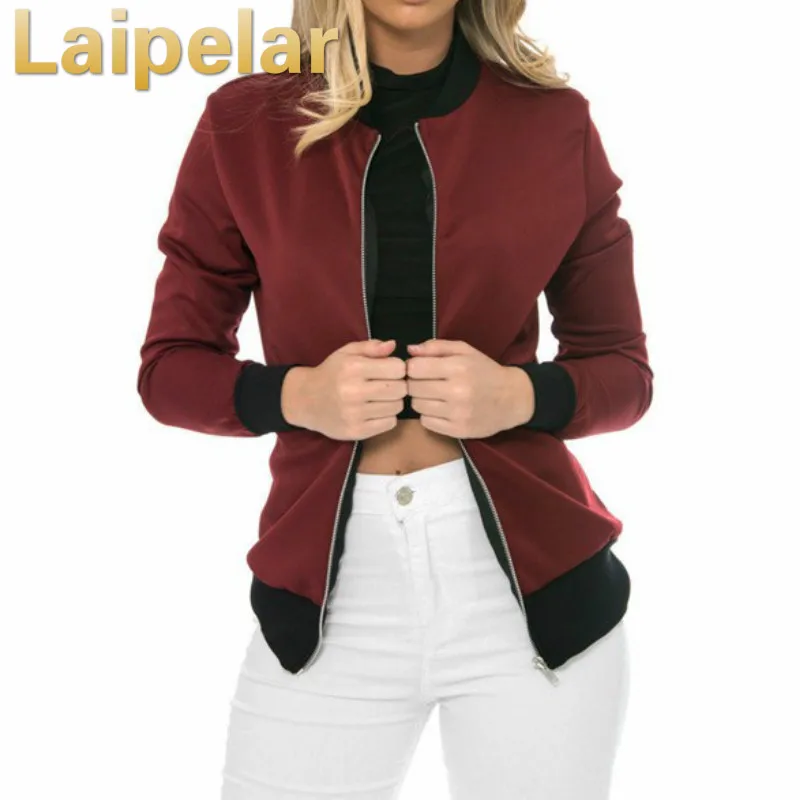 

Autumn Brief Cool Basic Bomber Jacket Women Color Block Patchwork Casual Slim Jacket Coat Zipper Outwear chaquetas mujer