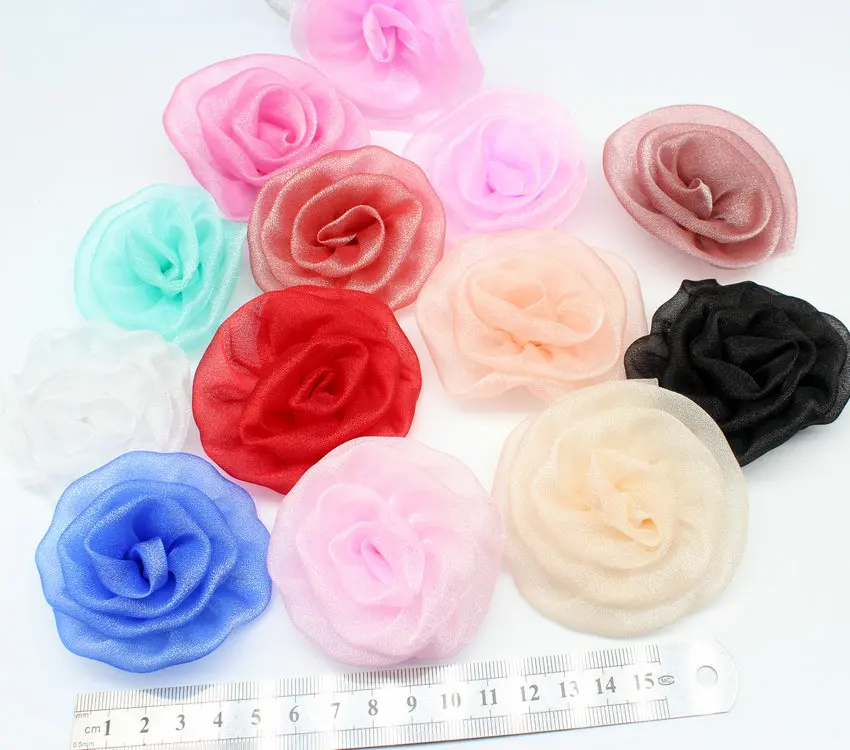 60pcs Organza Tulle Multilayer Rolled Rosettes - mix color - Rose Flowers -Hair Accessories - 2-2.5