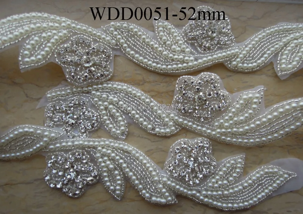 (20 yards) Wholesale iron on bridal beaded applique rhinestone pearl trim for wedding dress garment sash WDD0051