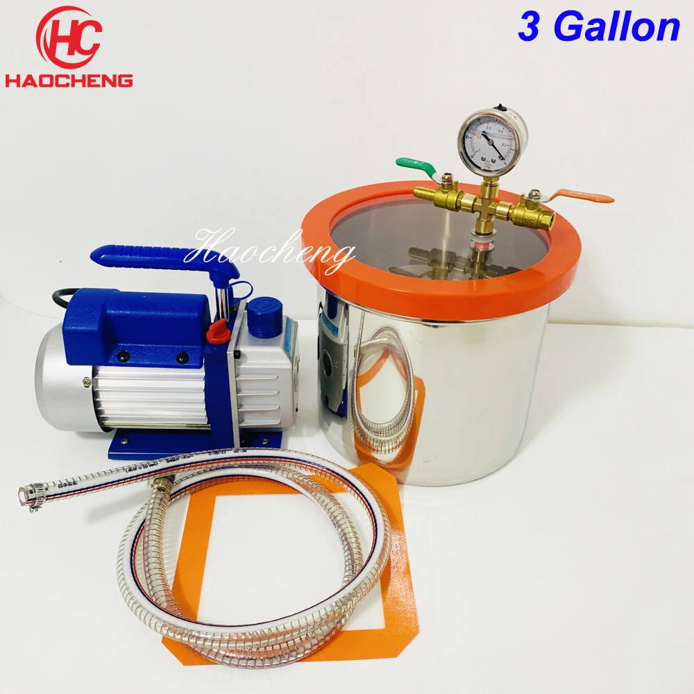 Free Shipping 3 Gal (12L) Vacuum Chamber with 2.5CFM (1.4L/s) Vacuum Pump,22cm*28cm Stainless Steel Degassing Chamber