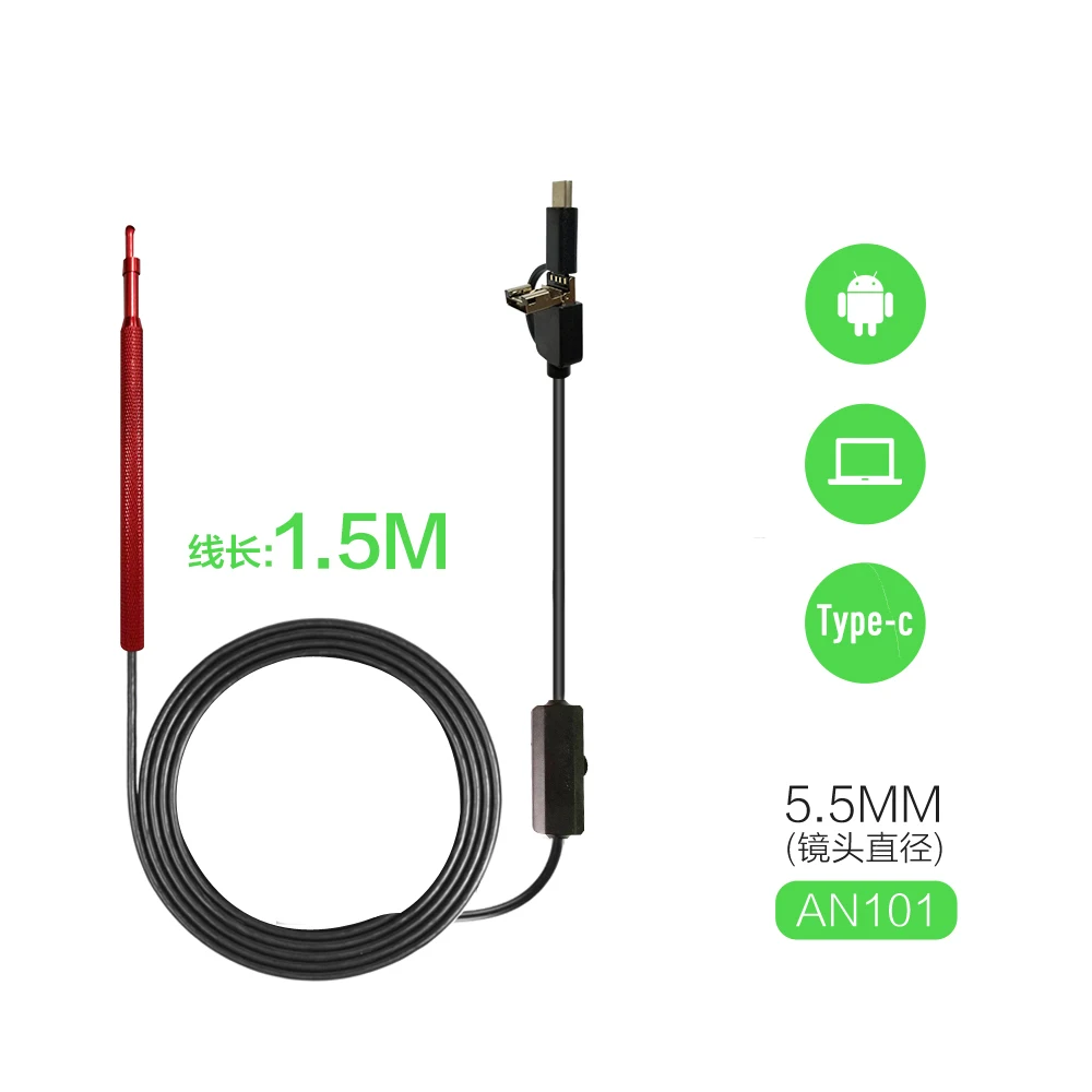 

5.5mm 3 in 1 USB OTG Visual Ear Cleaning Endoscope Spoon Functional Diagnostic Tool Ear Cleaner Android 720P Camera Ear Pick