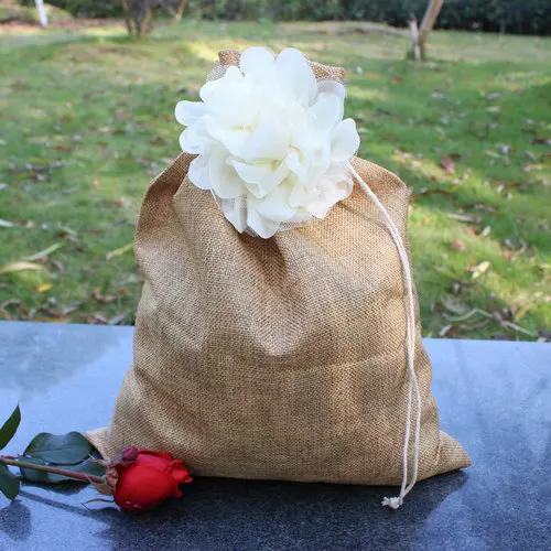 jusHomey 5pcs 30x40cm Large Linen Vintage Drawstring Burlap Gift Bags Rustic Hessian Fabric Wedding Favors Bags Jewelry Pouches