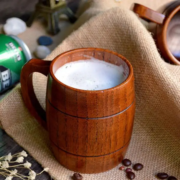 Wooden Tankard Beer Stein Mug Souvenir Handmade Cup Barrel Drinkware 400mL Natural Oak Wood Cups