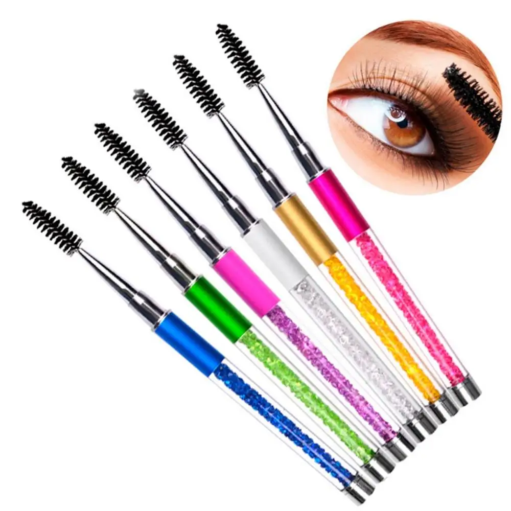 High Quality Eyelash Brush Crystal Long Screw Eye Lash Curler Eyebrow Comb Makeup Brush Mascara Colorful Cosmetic Tool