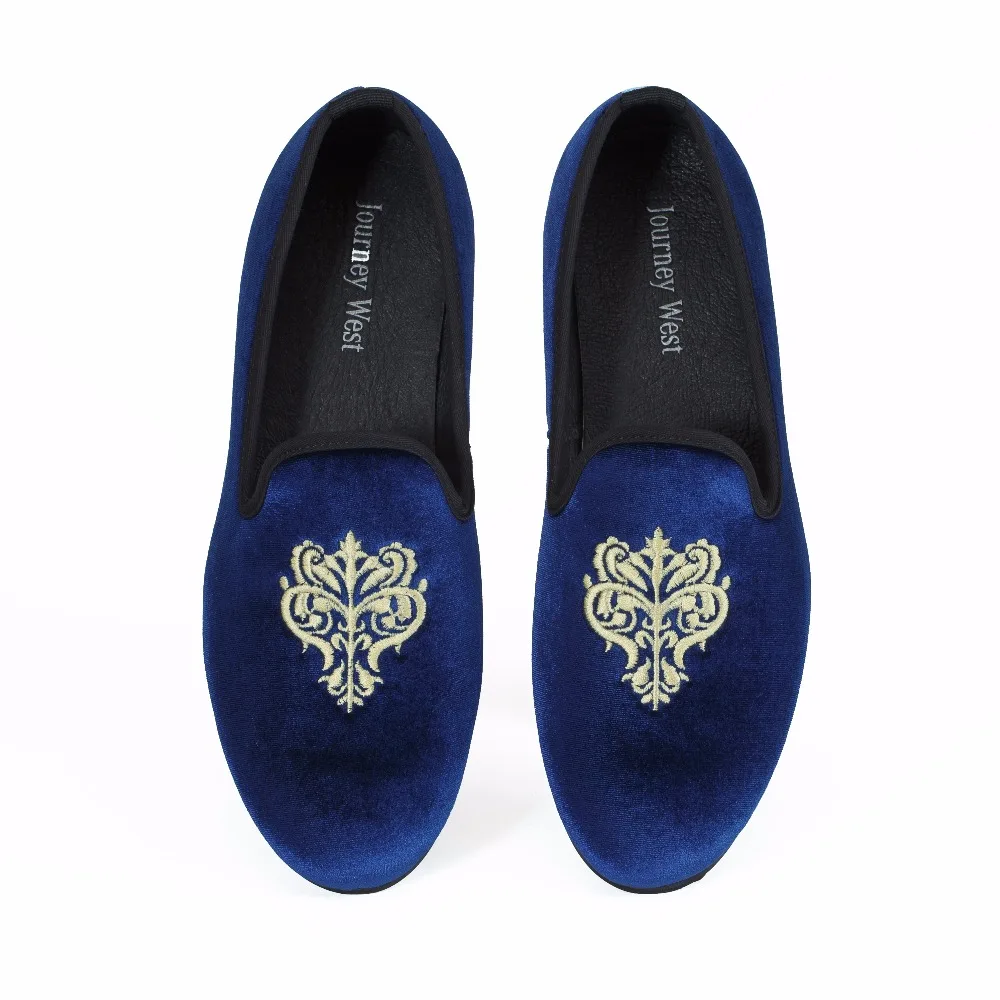 

New Handmade Men Blue Velvet Loafers Prom shoes Slip-On Dress Shoes British Smoking Slippers Men's Flats Plus size US 7-13