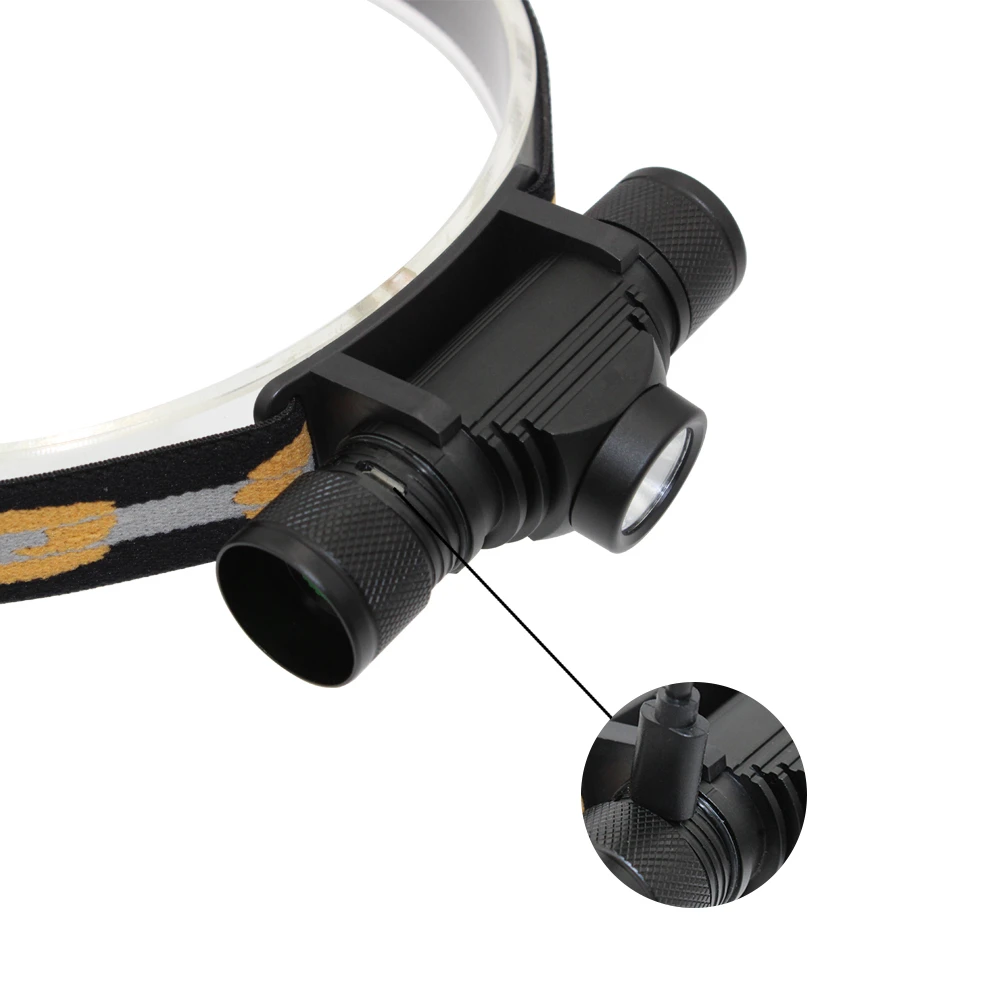 Linterna frontal LED recargable con USB, luz frontal de XM-L2, 6 modos, batería 18650, Cable de carga USB