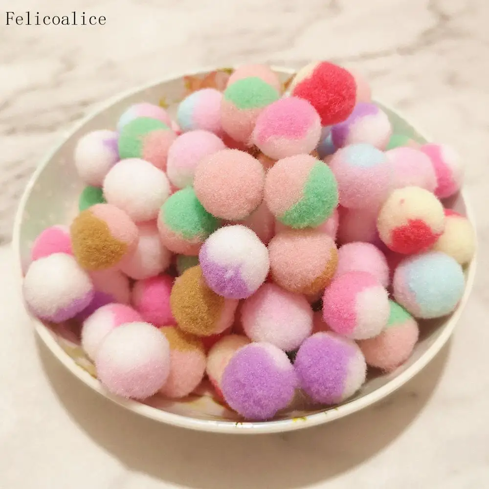 50pcs 15mm/0.59inch Mini Fluffy Soft Two Colors Pom Poms Pompoms Ball Handmade Kids Toys DIY Sewing Craft Supplies