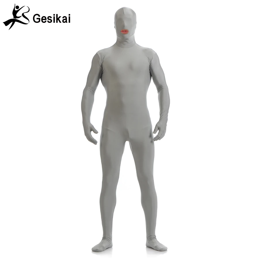 Gesikai Men's Open Mouth Zentai Full Bodysuit Custom Made Back Zipper Second Skin Tights Suit Fancy Halloween Costumes