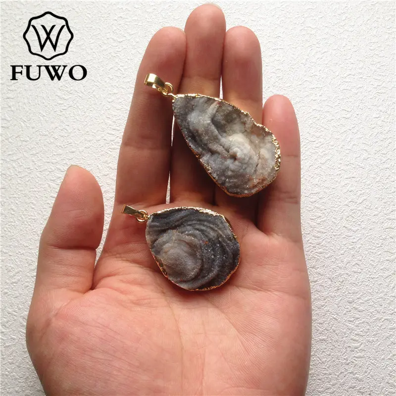 FUWO Wholesale Irregularly Shaped Galaxy Stone Druzy Pendant,Golden Plated Sun Agates Accessories For Necklace Making PD132 5Pcs