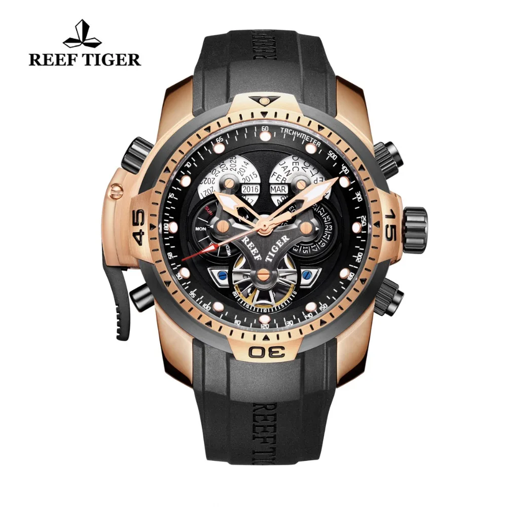 Reef Tiger/RT Designer Watches for Men Big Dial Complicated Watch with Perpetual Calendar Rubber Strap Watch RGA3503