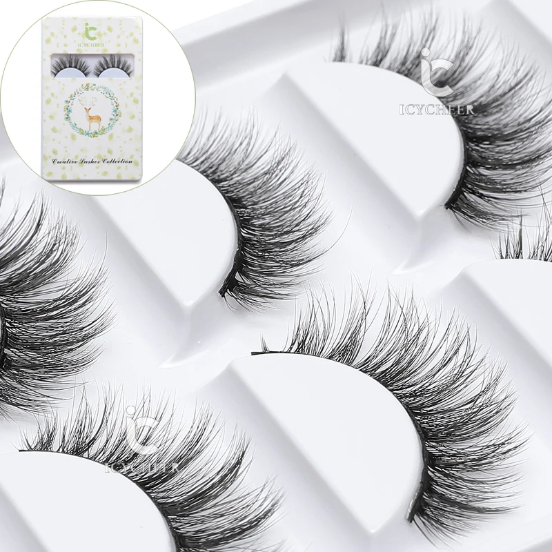 ICYCHEER Make-Up 5 Pairs Echt Nerz 3D Wimpern Falsche Wimpern 100% Sibirischen Nerz Natürliche Lange Starke Gefälschte Wimpern Handgemachte