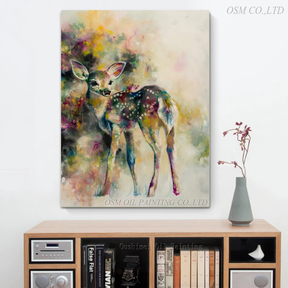 Professional Painter Directly Support Hand-painted Deer Oil Painting on Canvas Rich Colors Cute Animal Deer Oil Painting