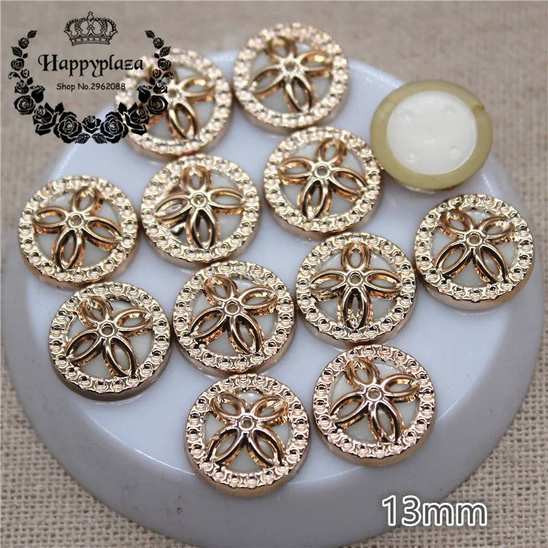 50PCS 13 millimetri D\'oro Hollow di Plastica Rotondo Bianco Bead All\'interno Flatback Button Giardino di Casa Artigianato Cabochon FAI DA TE