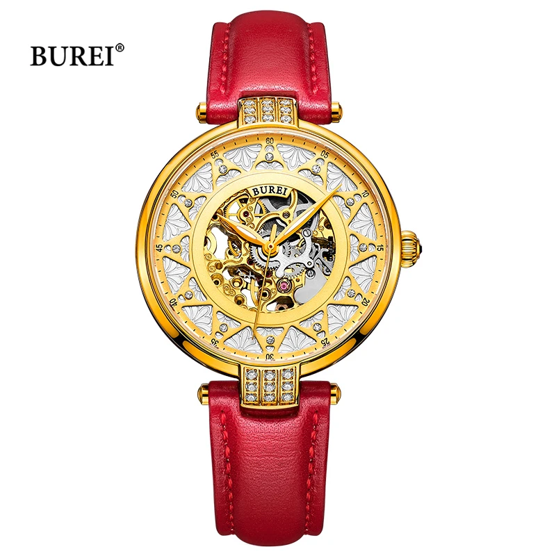 BUREI Brand Womens Gold Dress Automatic Watches Ladies Luxury Waterproof Sapphire Mechanial Wristwatches for Women Reloj Mujer