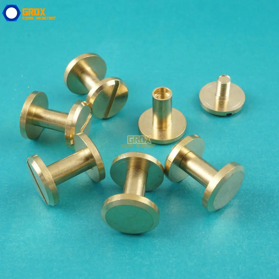 50 Set 10*8mm Solid Brass Rivet Chicago Screw for Leather Craft Belt Wallet / Flat