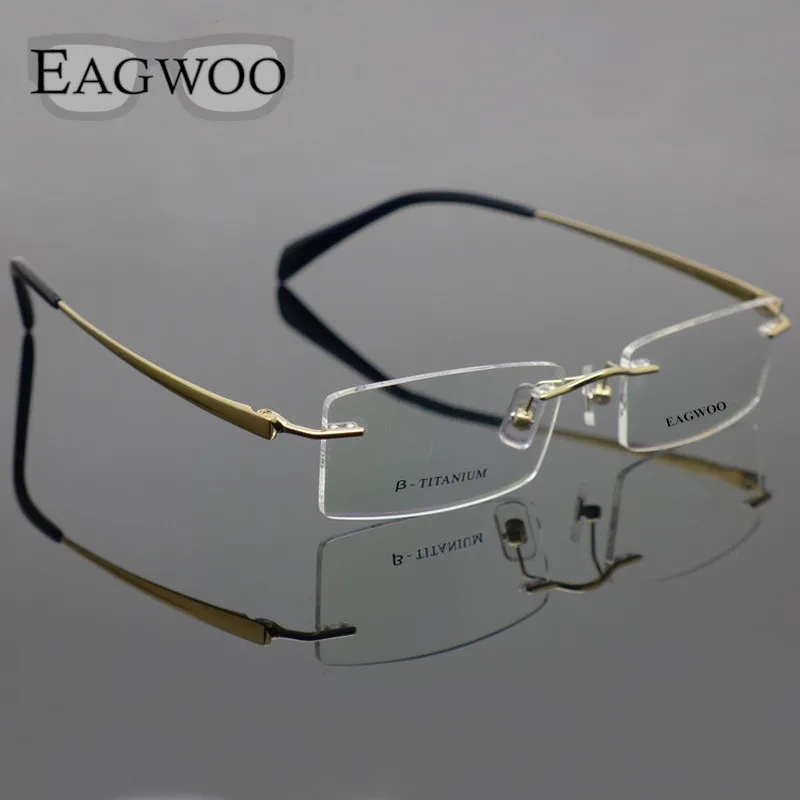 Pure Titanium Eyeglasses Rimless Optical Frame Prescription Spectacle Frameless Glasses For Men Eye glasses 11090 Slim Temple