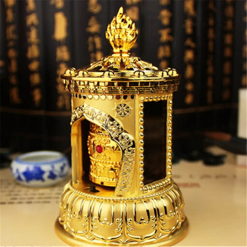 Fantastic Alloy Solar Energy Music Prayer Wheel Exquisite Buddhist Scriptures Opening The Light Prayer Wheel Gold/silver/black