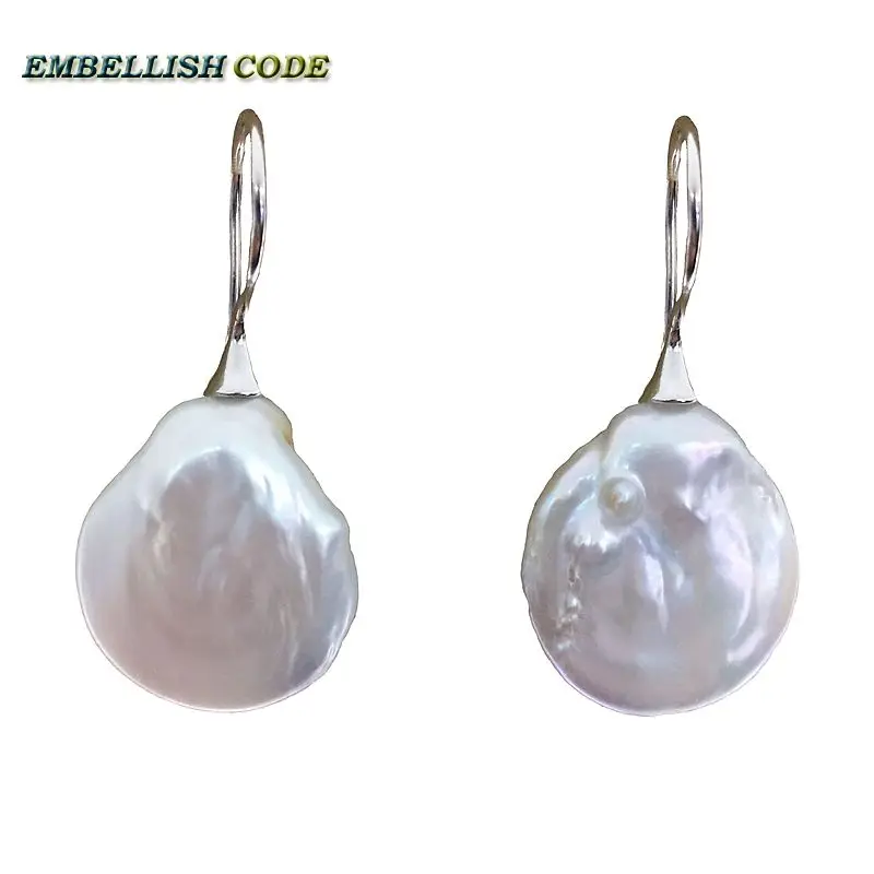 Keshi-pendientes colgantes con forma de moneda para mujer, aretes, perlas naturales de agua dulce, tamaño grande, Barroco